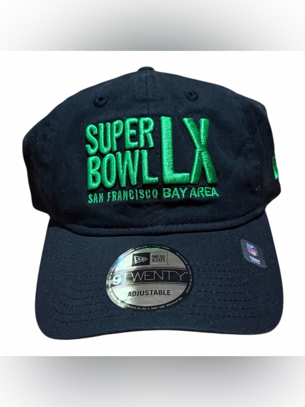 New Era Black Cap with Green Super Bowl LX Embroidery